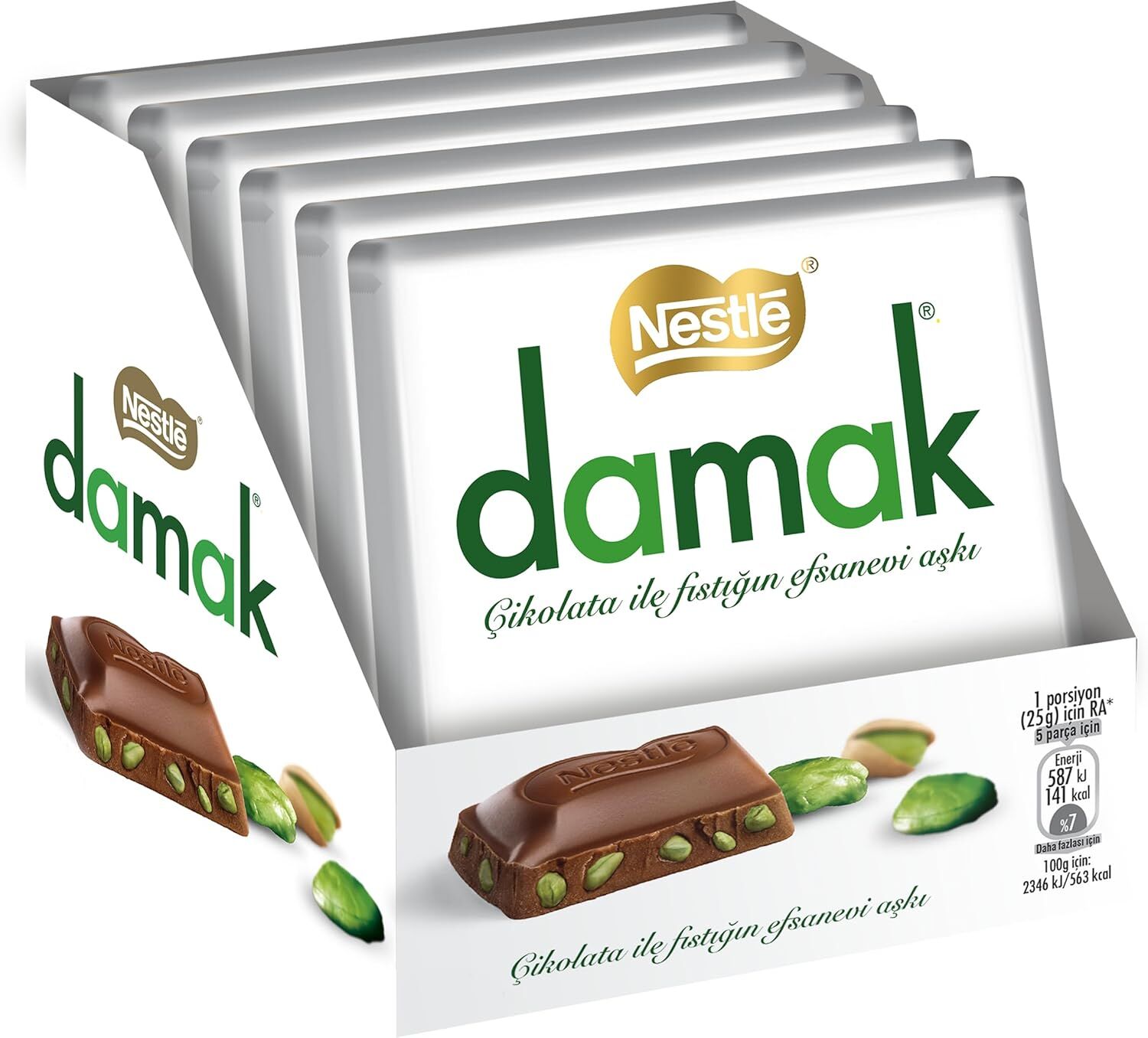 Nestlé Damak Antep Fıstıklı Sütlü Kare Çikolata 60 g, 6'lı Paket